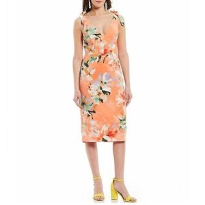 Dress the Population Floral Peach Midi Dress